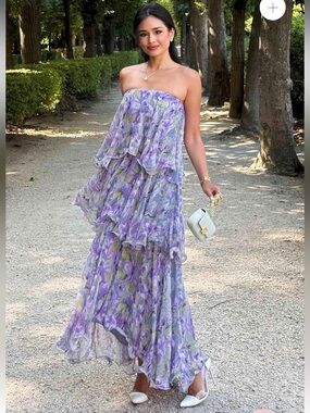 elliatt milena purple floral print tiered strapless maxi dress size XXL NEW